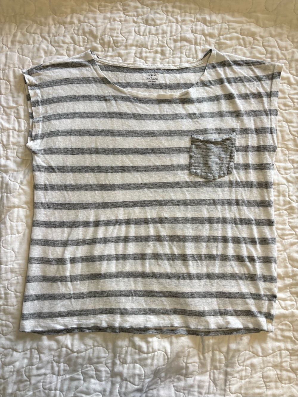 J Crew Striped‎ Linen Pocket Tee Womens Size M White Gray Casual Short Sleeve